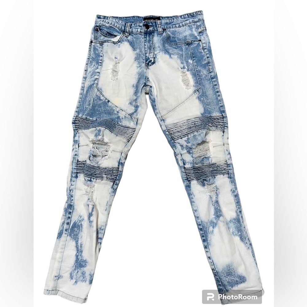 Victorious men slim thrashed scrunched skate distressed street skinny jeans 30